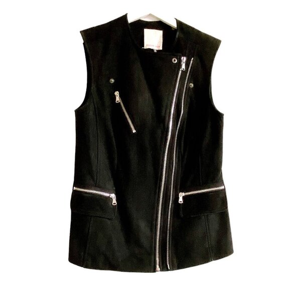Rebecca Taylor Black Lamb Leather Moto Vest with Wool‎ Lapel, Size XS - Picture 6 of 15